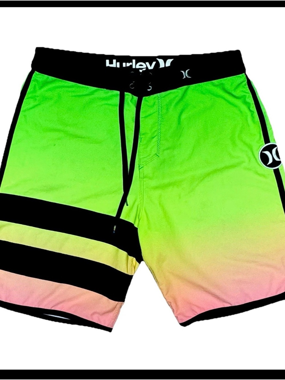 Hurley Phantom Men’s Neon Green to Pink Gradient Boardshorts with Black Trim 31